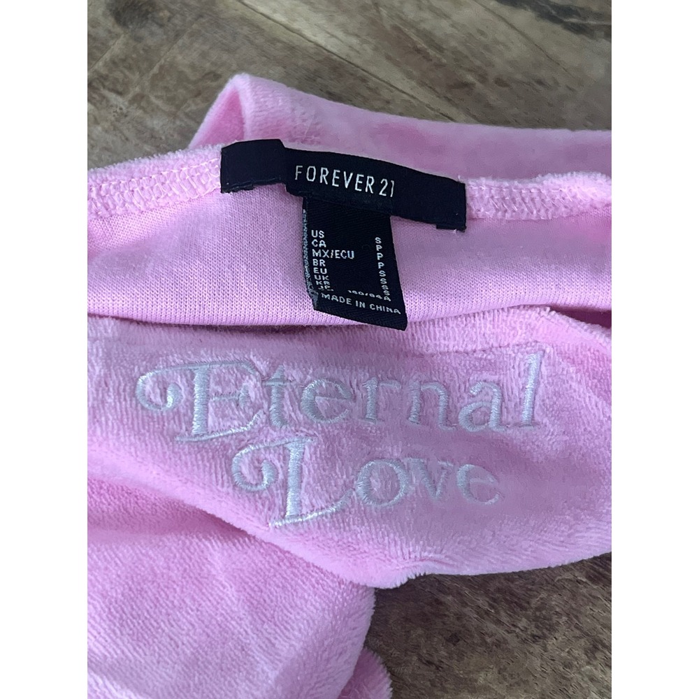 Forever 21 Pink Velour Eternal Love Embroidered Crop Tank Top Small Y2K McBling - Picture 5 of 5